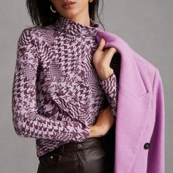 NWT Anthropologie Maeve Lilac Purple Print Turtleneck Sz M - Picture 1 of 7